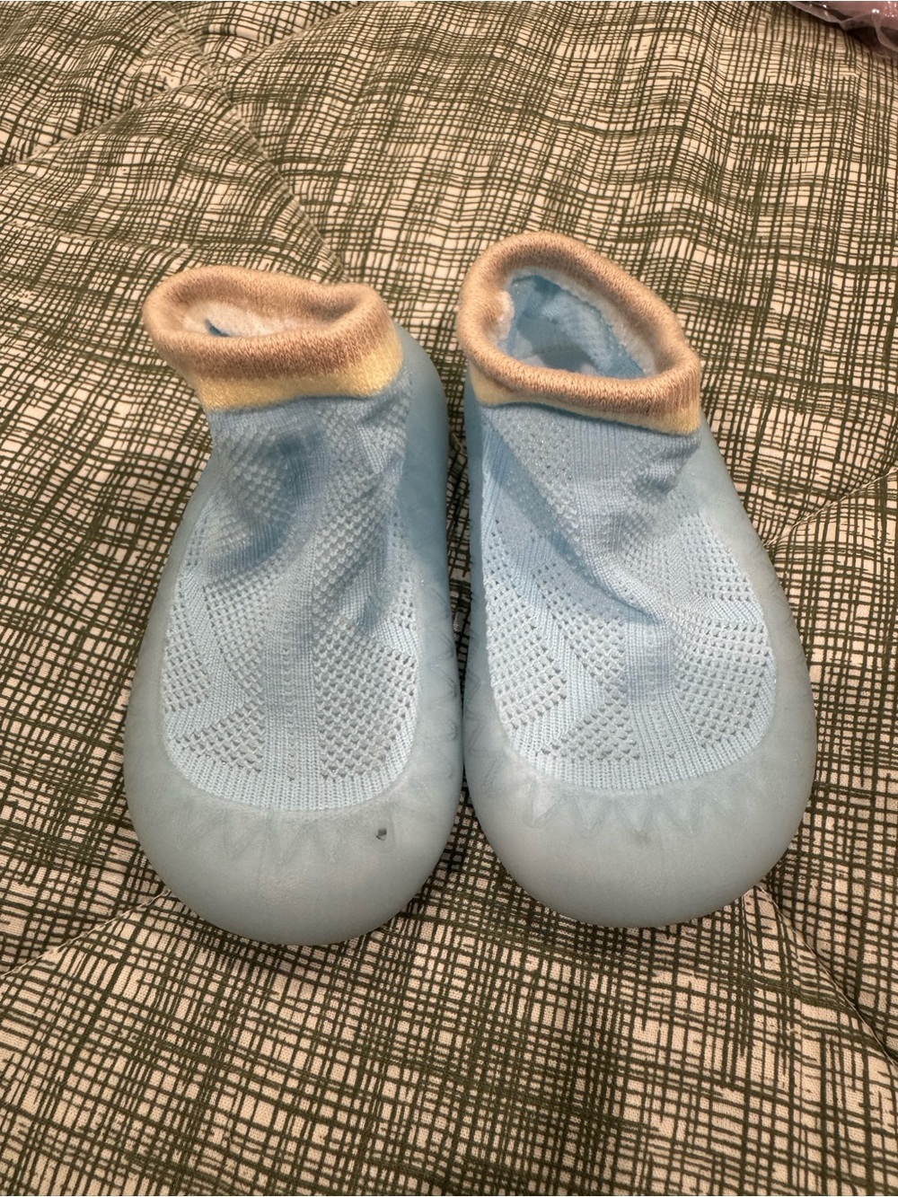 Kids Light Blue Slip-On Water Shoes with Beige Trim